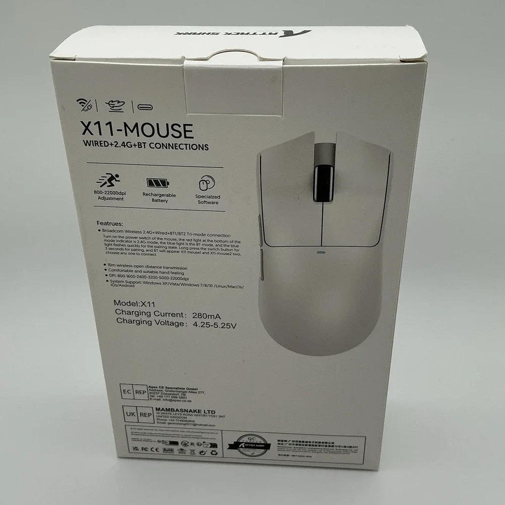 Attack Shark X11 Pixart White Wireless Gaming Mouse RGB + Dock | Tri-Mode Charge
